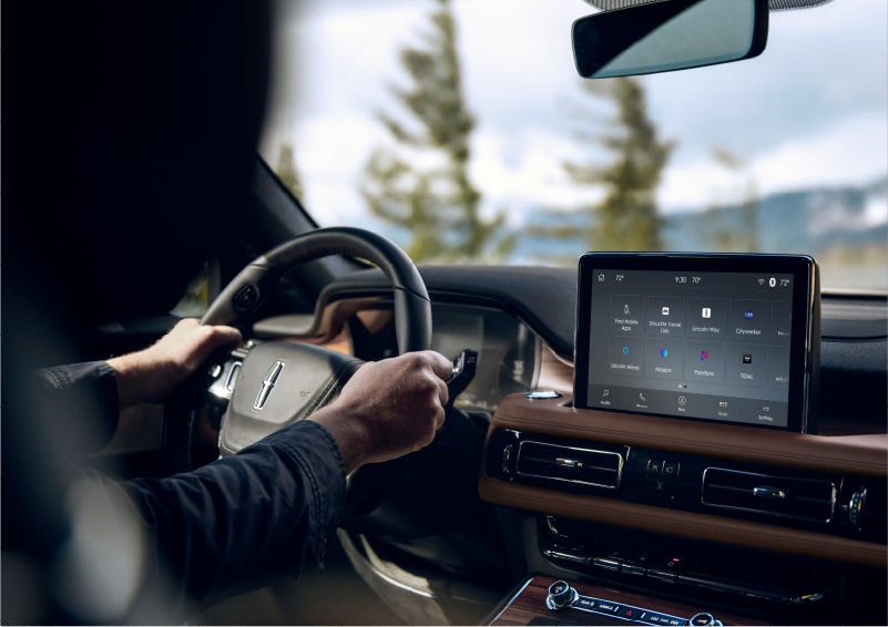The Lincoln+Alexa app screen is displayed in the center screen of a 2023 Lincoln Aviator® Grand Touring SUV | Gary Yeomans Lincoln in Daytona Beach FL
